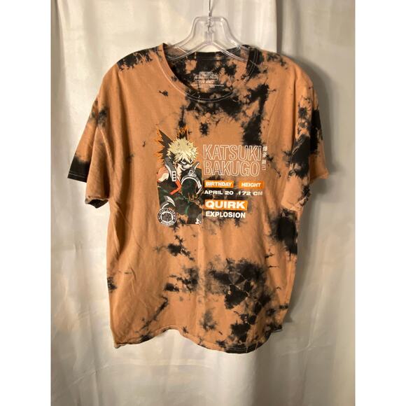 My Hero Academia Katsuki Bakugo T Shirt B'day Rust Blk Gray tie dye Large VGUC - Picture 2 of 9